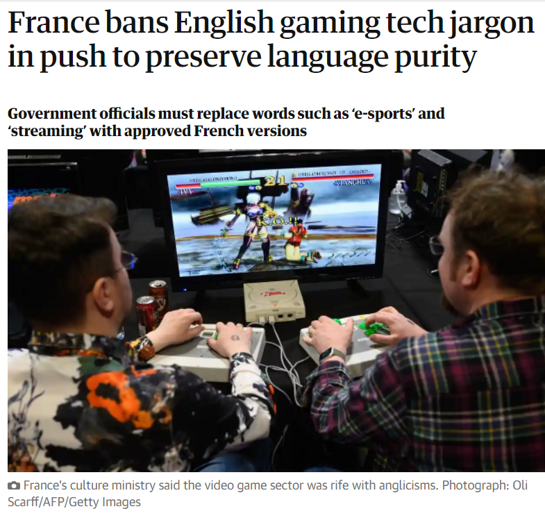 为保持语言纯洁性，法国禁止电子游戏中用英语术语插图