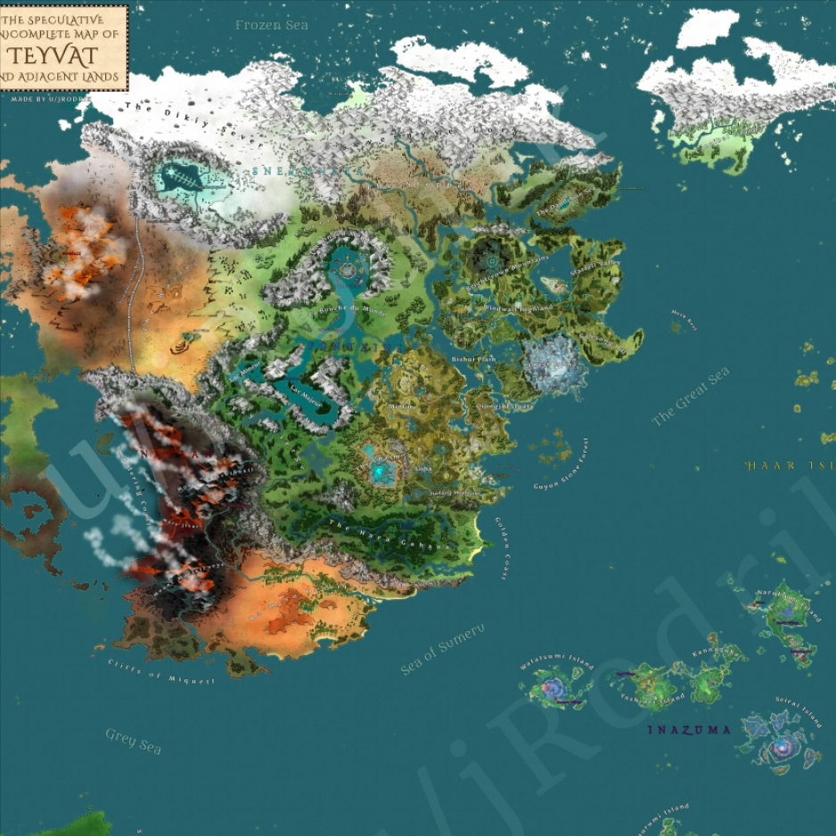 提瓦特大地图全貌（提瓦特大陆七国地图）插图