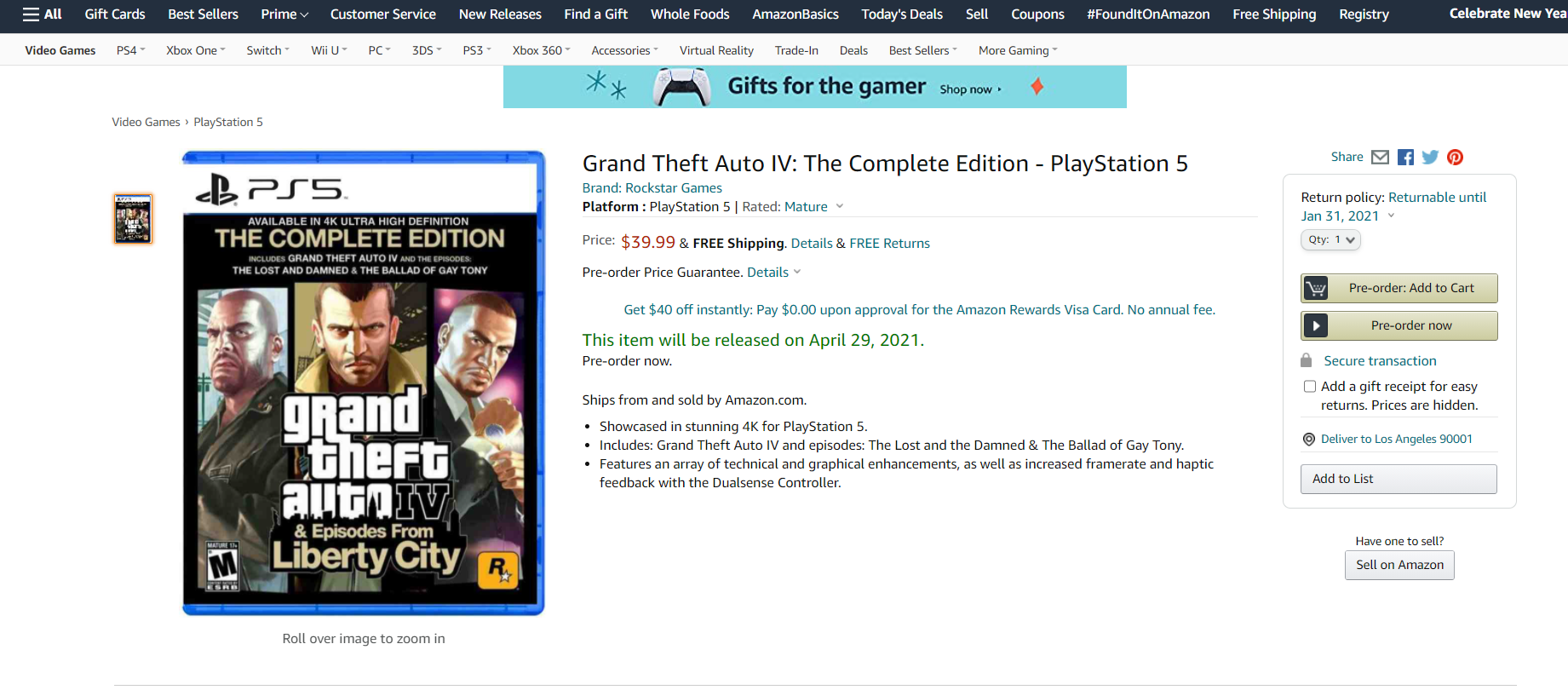 PS5版GTA4价格多少钱（GTA4发售时间）插图